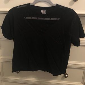 Black crop top with sheer detailing